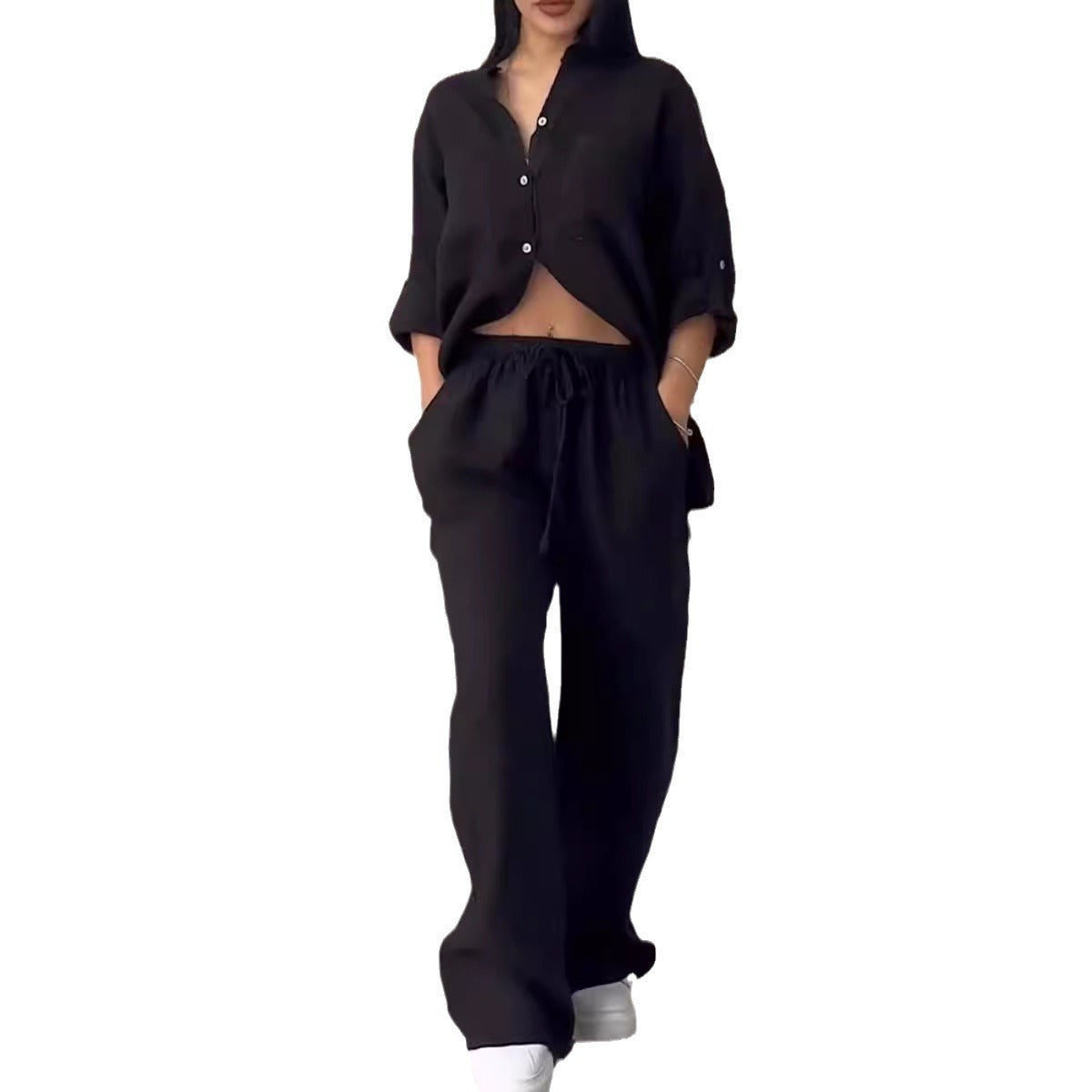 Ensemble deux pièces à lacets et pantalon large pour femme