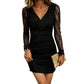 Womens Stylish Lace Long-sleeve Bodycon Dress