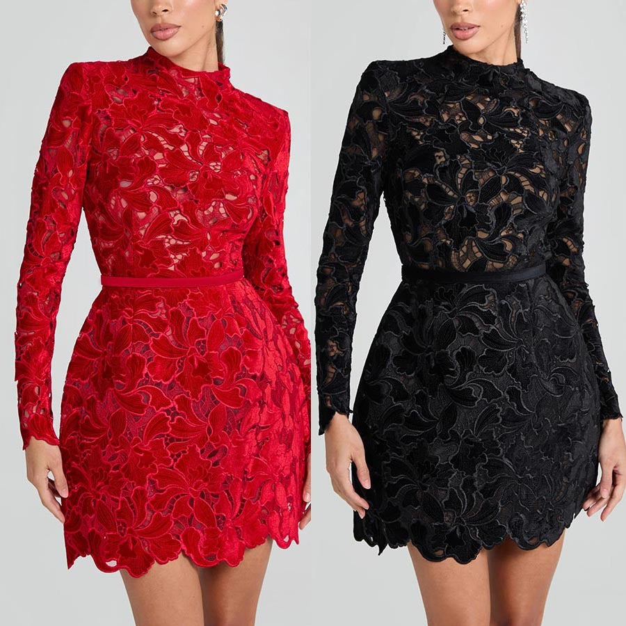 Casual Solid Color Long Sleeve Zipper Dress