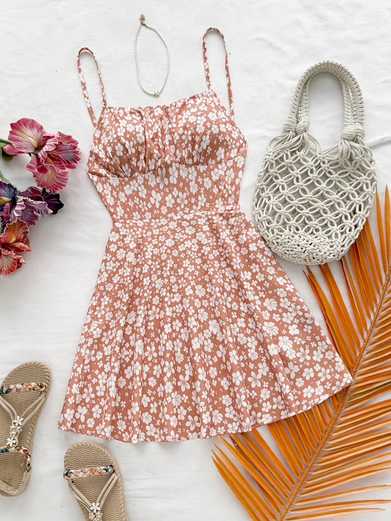 Womens Waist-Cinching Figure-Lifting Floral Sleeveless Slip Dress