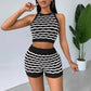 Multicolored Striped Crochet Backless Top And Skirt Set