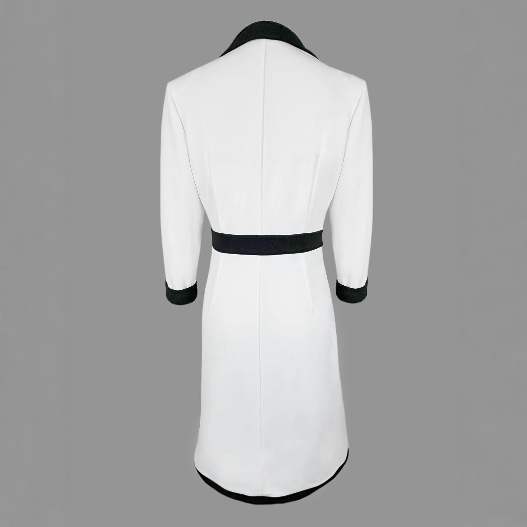 Women's French-style Elegant Contrast Color High Waist 34 Sleeve Dress
