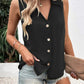 Women's Fashion Solid Color And V-neck Loose Chiffon Shirt Sleeveless Button Vest
