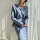 V-neck Hemp Pattern Knitted Cardigan Sweater High Waist Sheath Skirt