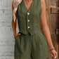 Leisure Commute Front Button Vest And Shorts Suit
