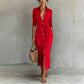 Elegant Casual Lace-Up Button-Down Shirt Dress New Arrival