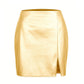 Jupe en cuir fendu PU pour femme, taille haute, fermeture éclair