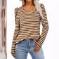 Women's Long-sleeved Round Collar T-shirt Puff Sleeve