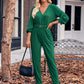 Women's V-neck Long-sleeved Belt Jumpsuit