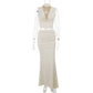 Sleeveless Stacked Neckline Women's Top With Fashionable Pleated Long Skirt Two-piece Set