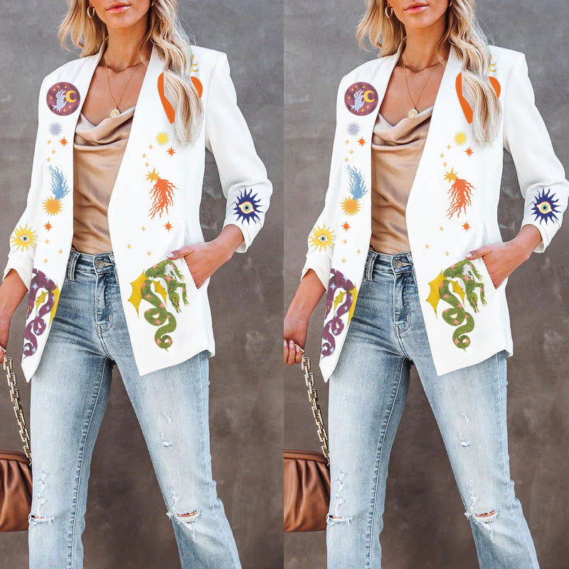 Printed Fashionable Fitted Long Sleeve Small Suit Jacket