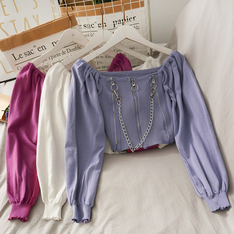 French Niche Design Chain Decoration Short Shirt