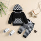 Combinaison à carreaux à capuche pour enfants, tenue de sport et de loisirs d'automne et d'hiver