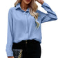 Solid Color Casual Loose Long Sleeve Shirt Dark Button Chiffon Shirt