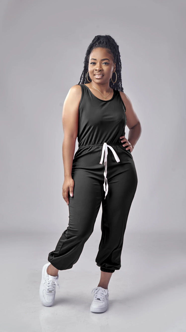 European And American Waist Drawstring Jumpsuit Trousers Fashion Casual Exercise