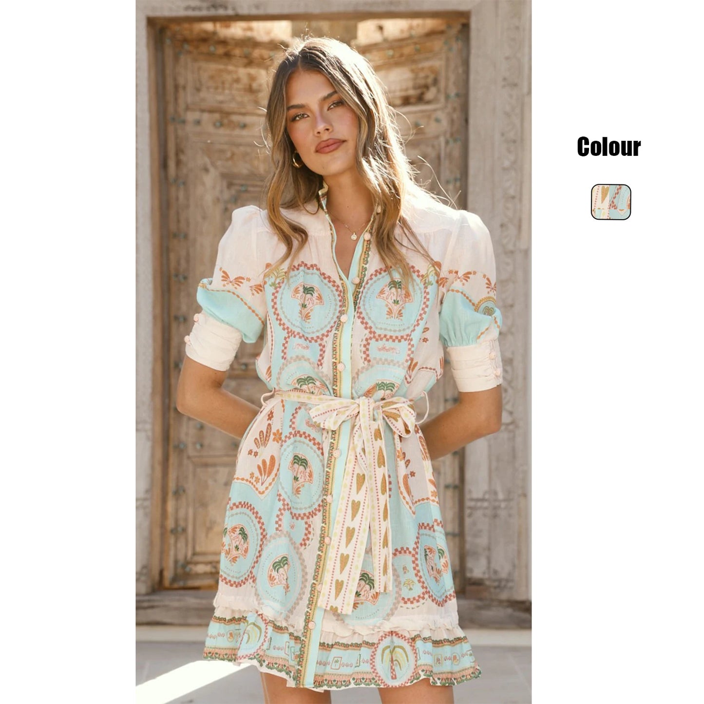 Spring Summer Resort Style Printed Short Fashion Dress