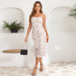 Slim-fit Pleated Elegant Mesh Floral Print Suspender Dress