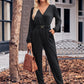 Women's V-neck Long-sleeved Belt Jumpsuit