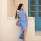 Women's Sky Blue Vest Skirt Two-piece Suit