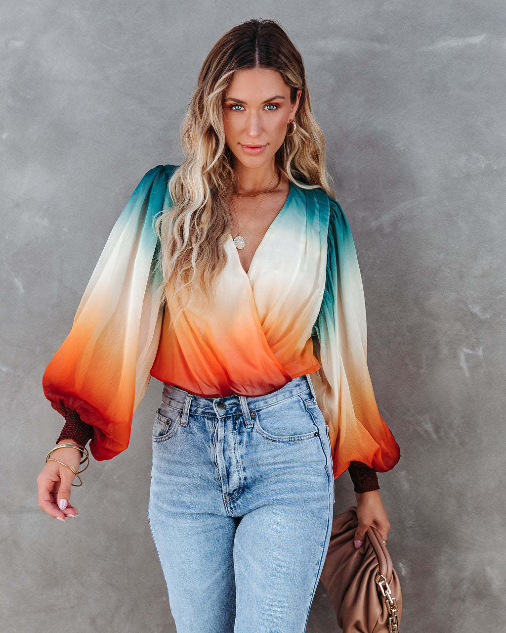 Women's Gradient See-through Chiffon Fashion Printed Shirt