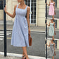 Womens Casual Sleeveless Strappy Square-Neck Colorblock Striped Dress