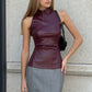 PU Leather Slim-fit Slimming Half Turtleneck Sleeveless Vest