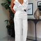 V-neck Flounce Sling Top High Waist Trousers Suit