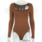 Slim Fit Slimming Square Collar Bottoming Long Sleeve Jumpsuit