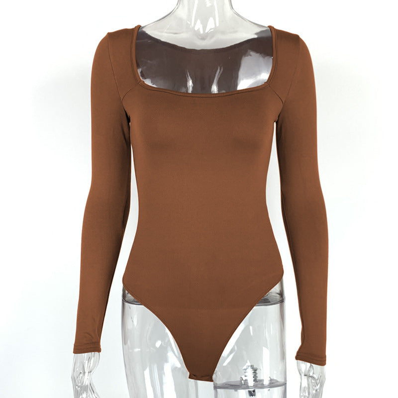 Slim Fit Slimming Square Collar Bottoming Long Sleeve Jumpsuit