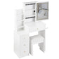 29.2 Small Size Left Bedside Cabinet Vanity Table   Cushioned Stool, 2 AC  2 USB Power Station, Hair Dryer Bracket  Extra Large Touch Control Sliding LED Mirror, Tri Color Switching, Brightness Adjust