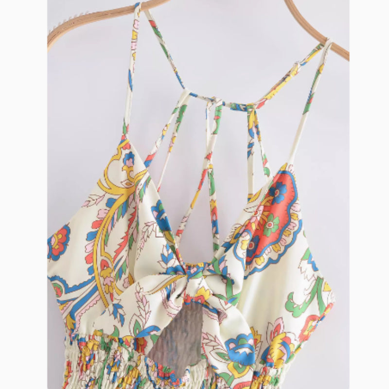 Robe à bretelles imprimées de style ethnique