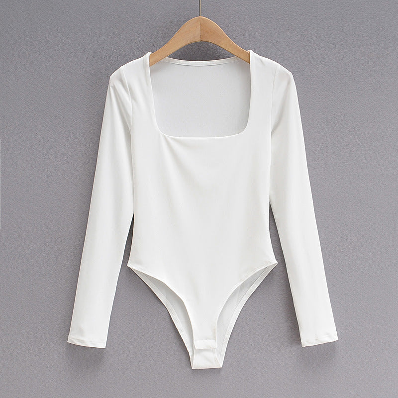 Square Neck Long Sleeve Skinny Slim Bodysuit