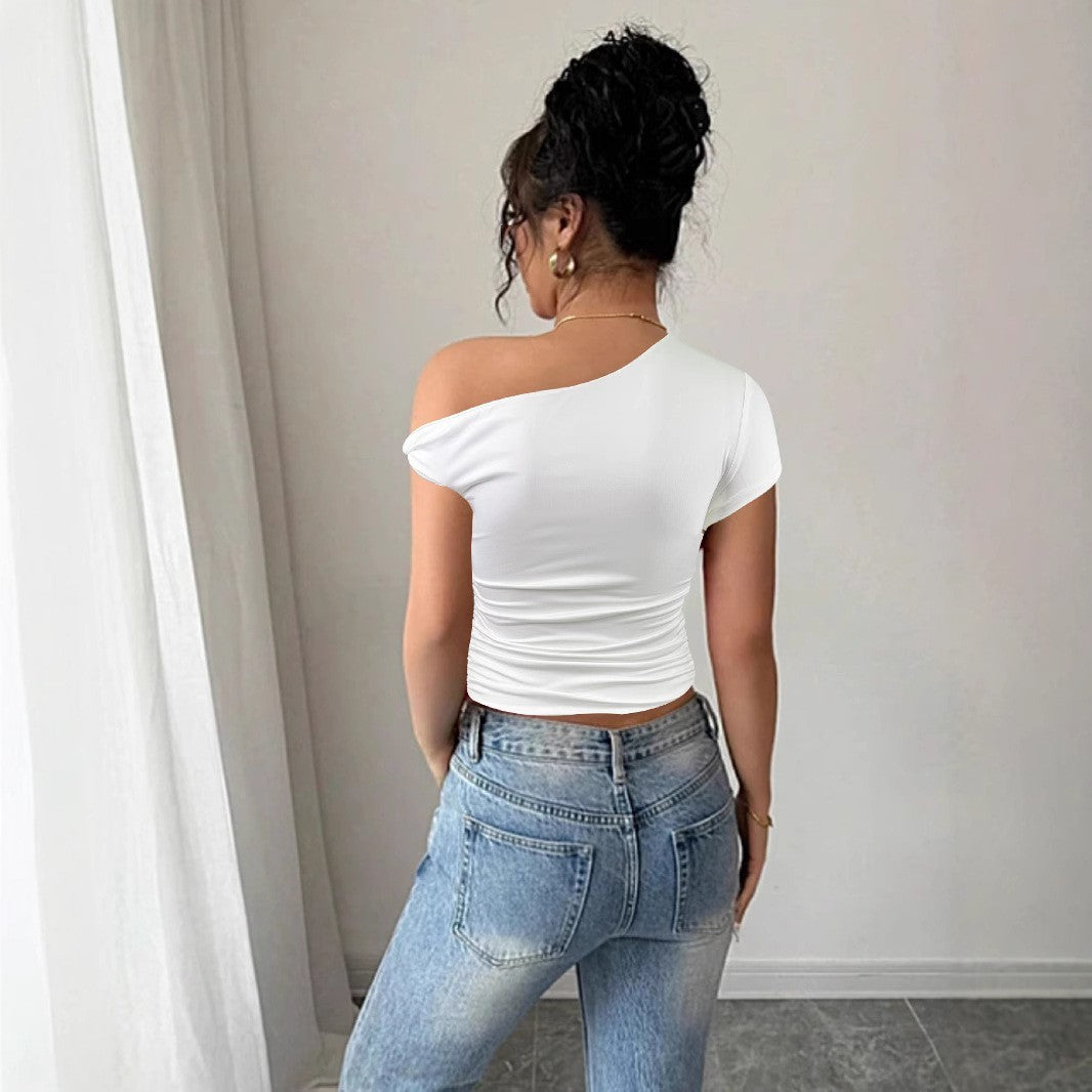 New Women's Top With Oblique Shoulder Neckline