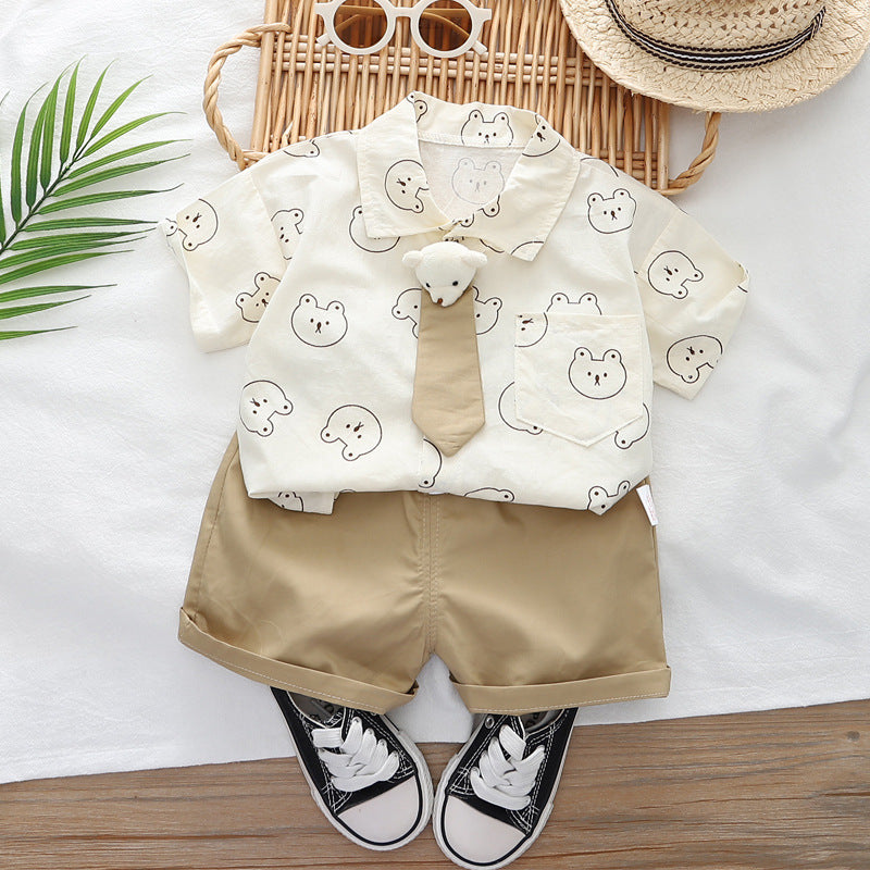 Costume d'été à manches courtes, chemise imprimée, short, costume deux pièces