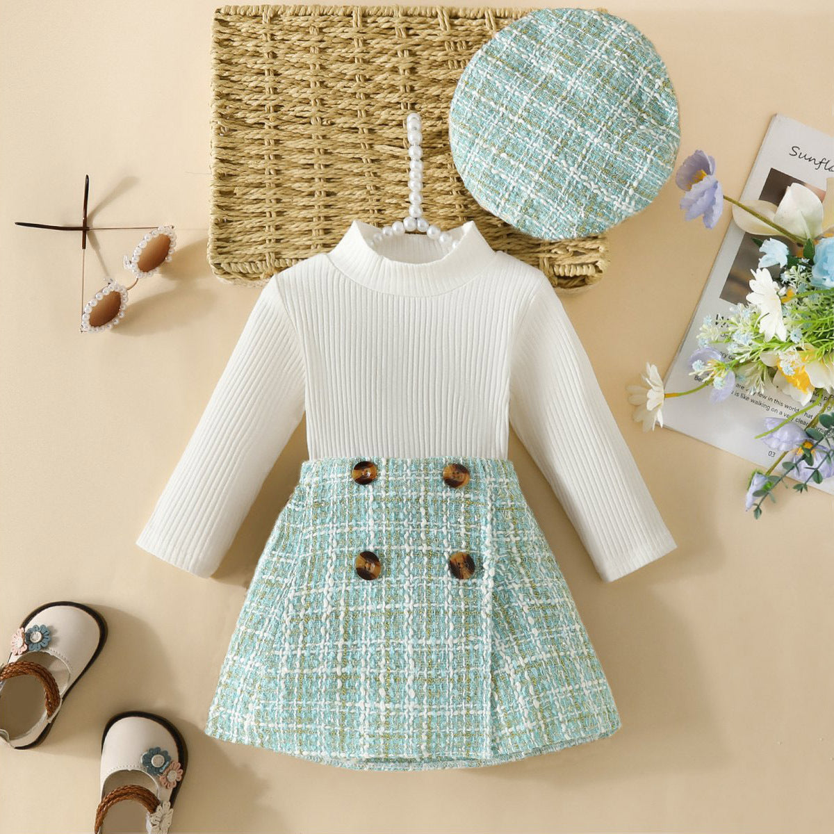 Ensemble jupe à manches longues pour petites filles