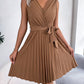 European And American Elegant Cross V-neck Sleeveless Cinched Pleated Dress