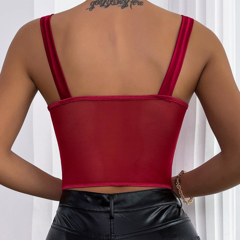 Christmas Sling Splicing  Mesh Perspective Vest