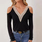 Fashion Hollowed-out Solid Color T-shirt Top Women