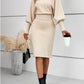 European And American Temperament Crew Neck Long Sleeve Solid Color Waist Tight Slimming Knitted Hip Skirt