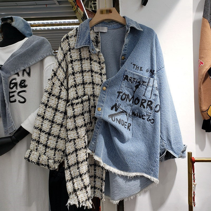 Design Sense Denim Jacket Female Hong Kong Flavor Retro Loose Casual Small Fragrance Top