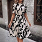Short Sleeve Round Neck Ruffled Printed Girdle Dress