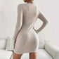 Drawstring Slim-fit Long-sleeved Knitted Dress Women