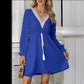 Solid Color Long Sleeve Lace V-neck Tight Waist Dress