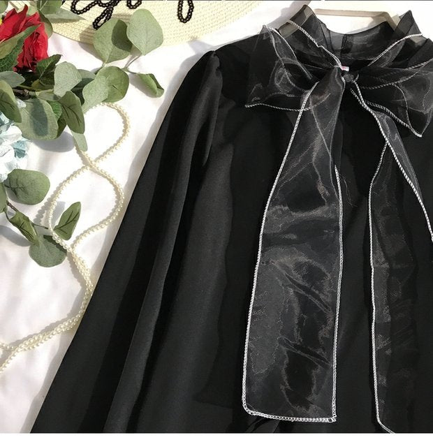 Long-sleeved Western-style Blouse With Bow Princess