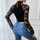 Retro-style And Elegant Half-high-neck Lace Bodysuit