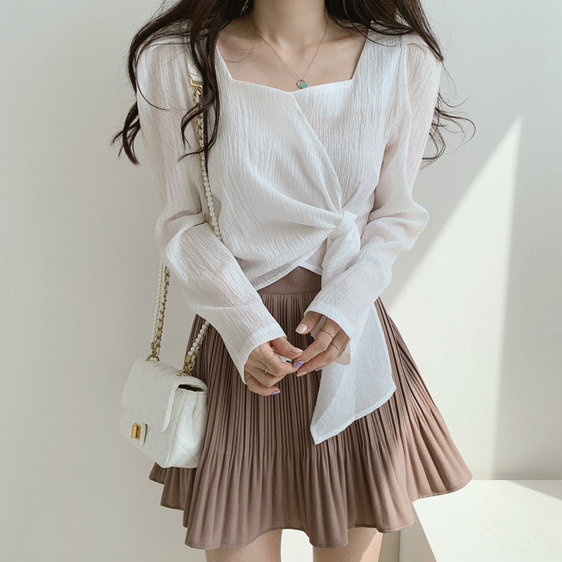 Women's Temperament Square Collar Shirt With Long Sleeves