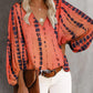 Casual Shirt Printed Lantern Sleeve Top