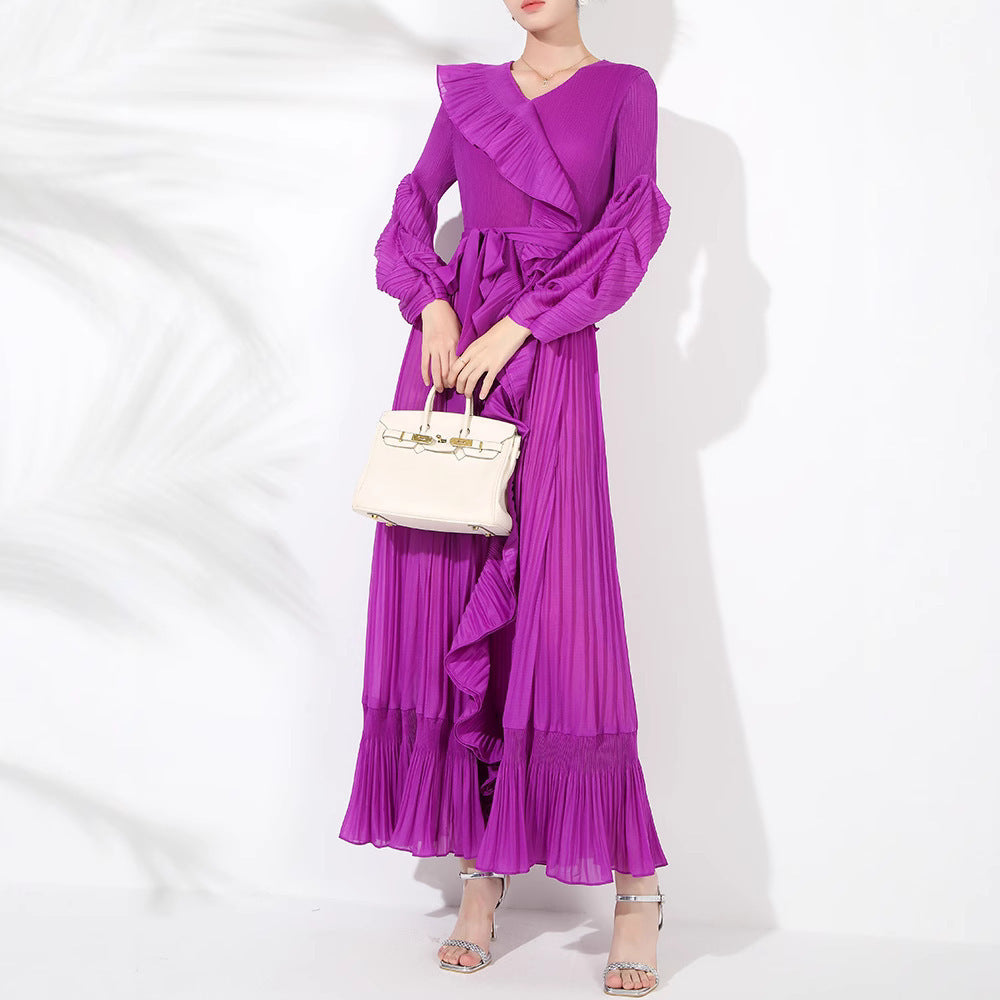 Women's Pleated New French Style Tied Dress