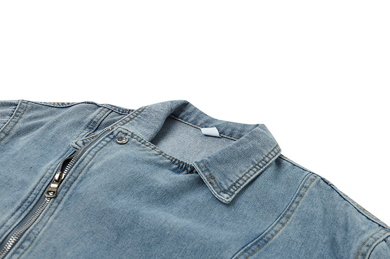 Women's Short Denim Jacket With Large Lapel
