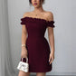 American Retro Socialite Off-neck Temperament Adult Lady Like Woman Design Sense Hip-wrapped Short Dress